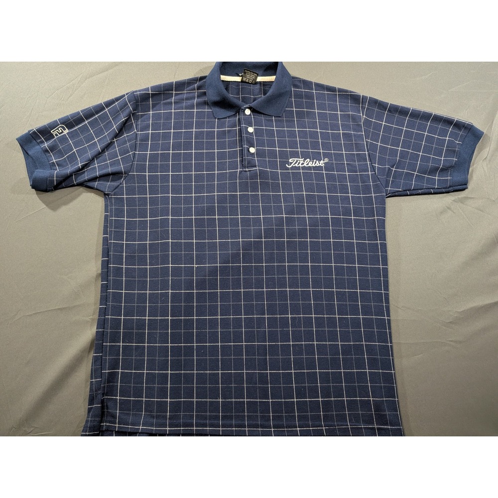 Titleist Mens Navy Blue Windowpane Grid Golf Polo Shirt Short Sleeve Large